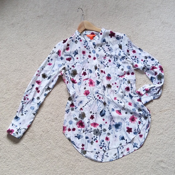 P19" L28" Joe Fresh Multicolor Floral High-low Round Hem Women's Blouse - Picture 17 of 17